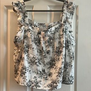 Loft Floral Ruffle Cami Top - olive green and white. New with tags. XL.